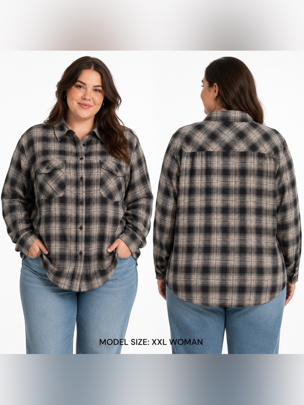 Wild Fable Women’s XXL Plaid Flannel Button-Up Shirt Black Gray 100% Cotton